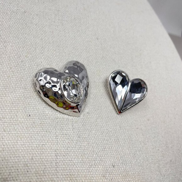 Faceted Heart Brooch Set of 2 Silver-Tone Love Valentine Shiny Bright Coquette - Picture 2 of 8